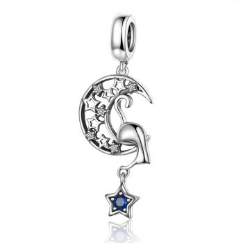 Talisman din argint Moon and Star Cat