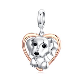 Talisman din argint Puppy Rose Gold Heart