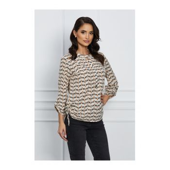 Bluza Nadia bej cu imprimeui maro si negre