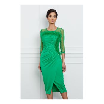 Rochie Anemona verde cu fulgi si perlute