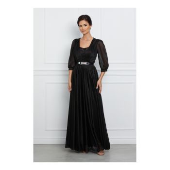 Rochie Luiza neagra lunga cu paiete la bust si glitter