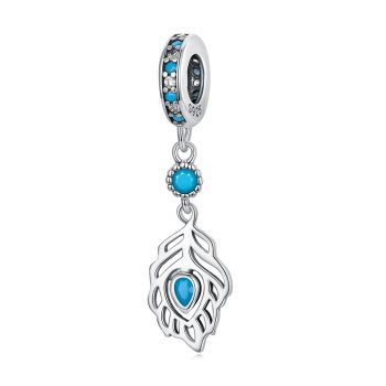 Talisman din argint Blue Crystal Feather ieftin