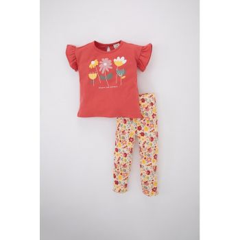 Pijama de bumbac cu imprimeu floral