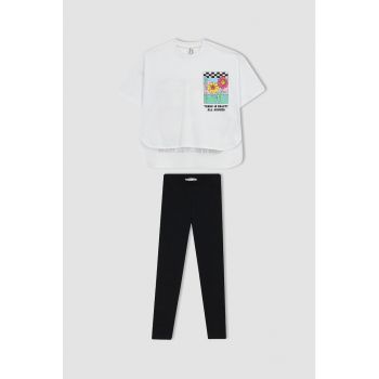 Set de tricou cu imprimeu si colanti