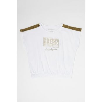 Tricou crop cu logo si strasuri