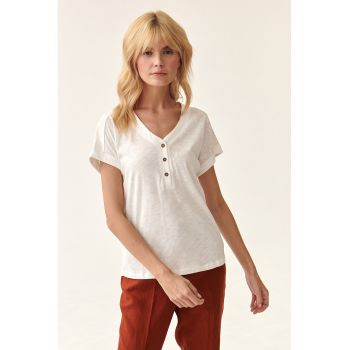 Tricou din amestec de modal cu decolteu in V