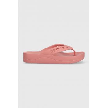 Crocs slapi Baya Platform Flip femei, culoarea roz, cu platforma, 208395