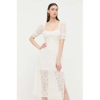 For Love & Lemons rochie culoarea bej, midi, drept