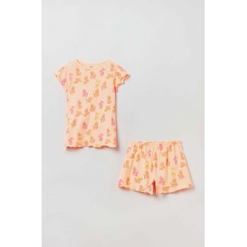 OVS pijamale de bumbac pentru copii culoarea portocaliu, modelator