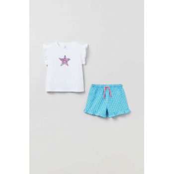 OVS pijamale de bumbac pentru copii culoarea turcoaz, cu imprimeu