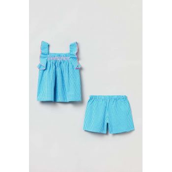 OVS pijamale de bumbac pentru copii culoarea turcoaz, modelator