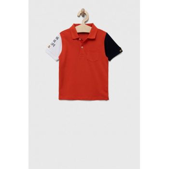OVS tricouri polo din bumbac pentru copii culoarea portocaliu, neted