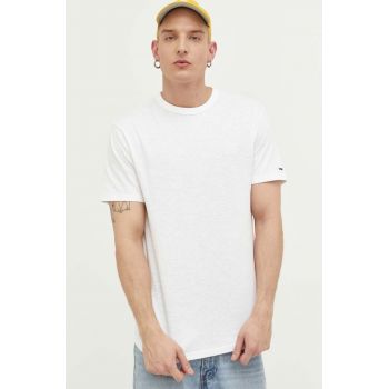 Tommy Jeans tricou din bumbac culoarea bej, cu imprimeu