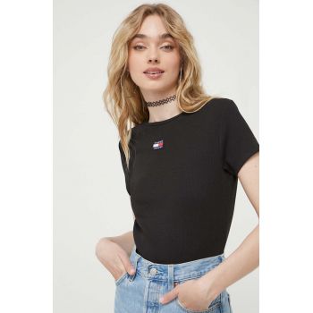 Tommy Jeans tricou femei, culoarea negru