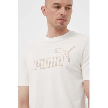 Puma tricou barbati, culoarea bej, cu imprimeu de firma original
