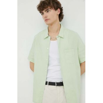 Samsoe Samsoe cămașă de in Avan culoarea verde, cu guler clasic, regular ieftina