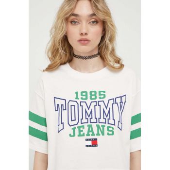 Tommy Jeans tricou din bumbac culoarea bej