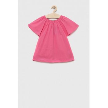 United Colors of Benetton bluza de bumbac pentru copii culoarea roz ieftina