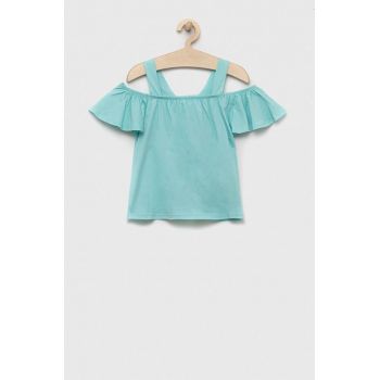 United Colors of Benetton bluza de bumbac pentru copii culoarea turcoaz, neted ieftina