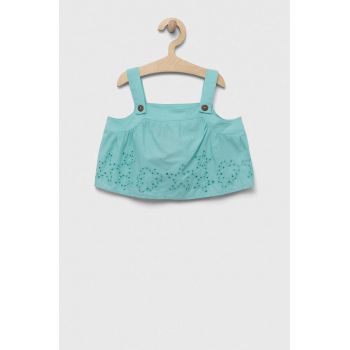 United Colors of Benetton bluza de bumbac pentru copii culoarea turcoaz, neted ieftina