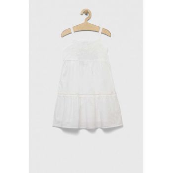 United Colors of Benetton rochie din bumbac pentru copii culoarea alb, mini, evazati