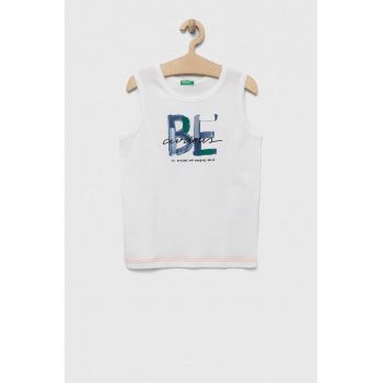 United Colors of Benetton top din bumbac pentru copii culoarea alb, cu imprimeu