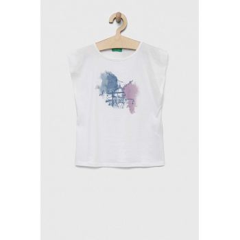 United Colors of Benetton tricou de bumbac pentru copii culoarea alb