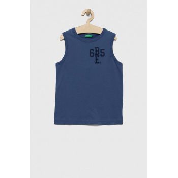 United Colors of Benetton tricou de bumbac pentru copii culoarea albastru marin, cu imprimeu
