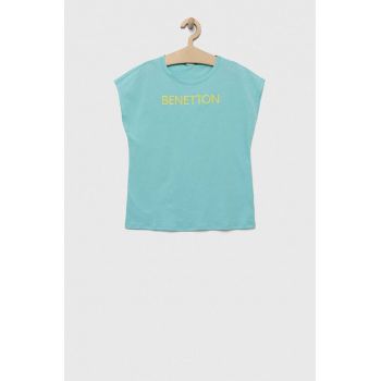 United Colors of Benetton tricou de bumbac pentru copii culoarea turcoaz ieftin