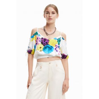 Bluza crop cu decolteu pe umeri