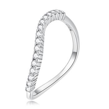 Inel din argint Curved White Crystals ieftin