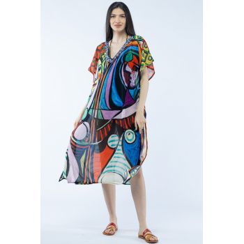 Rochie lunga de plaja tip poncho cu imprimeu dupa    Girl Before a Mirror    a lui Picasso