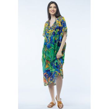Rochie lunga de plaja tip poncho cu imprimeu dupa    Irisi    - de Van Gogh