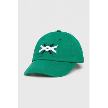 United Colors of Benetton șapcă din bumbac pentru copii culoarea verde, cu imprimeu