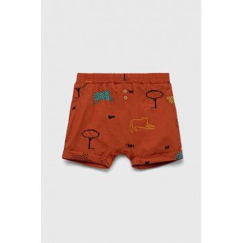 United Colors of Benetton pantaloni scurți din bumbac pentru bebeluși culoarea maro, modelator