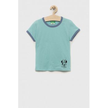 United Colors of Benetton tricou de bumbac pentru copii culoarea turcoaz ieftin