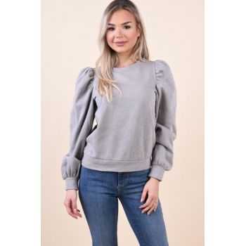 Bluza casual vatuita pe interior cu maneca bufanta