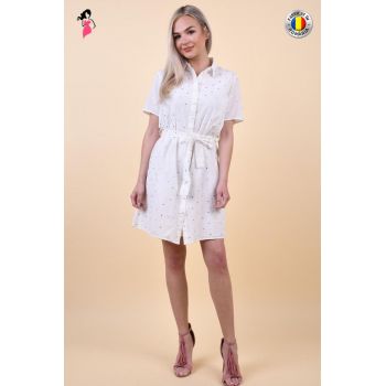 Rochie alba de zi din bumbac cu cordon detasabil