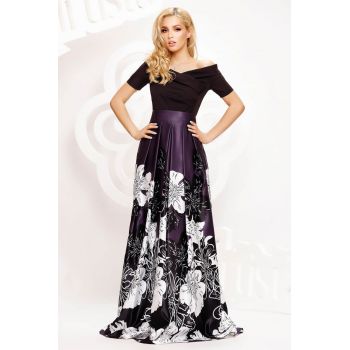 Rochie Artista lunga din tafta cu broderie la talie