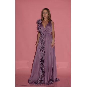 Rochie Artista mov din voal cu volane