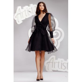 Rochie de ocazie in clos din oranza cu buline 3D