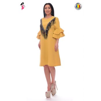 Rochie de zi dreapta galben-mustar