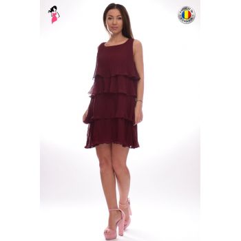 Rochie din voal plisat vaporoasa de culoare bordo