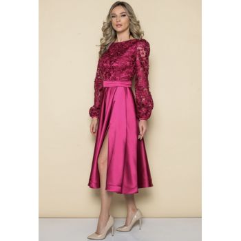 Rochie eleganta din tafta magenta cu buzunare laterale