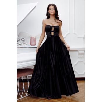 Rochie eleganta din tafta neagra cu bretele subtiri