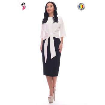Rochie eleganta dreapta de culoare alb cu negru