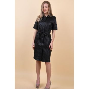Rochie neagra cu buzunare laterale si cordon la talie