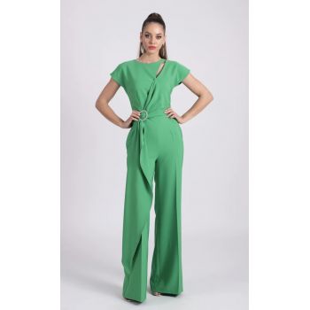 Salopeta LaDonna verde cu pantalon evazat