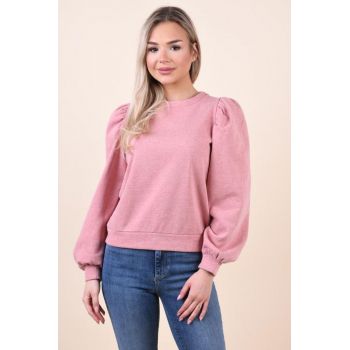 Bluza casual roz din bumbac vatuita pe interior