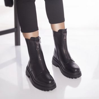Ghete casual bandy piele ecologica usor imblanita negru
